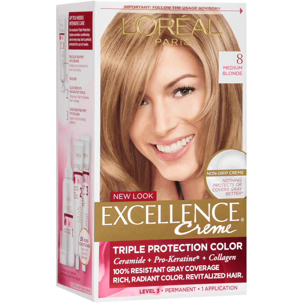 L'Oreal Excellence Creme Pro - Keratine # 8 Medium Blonde - Natural by  Paris for Unisex - 1 Application Hair Color