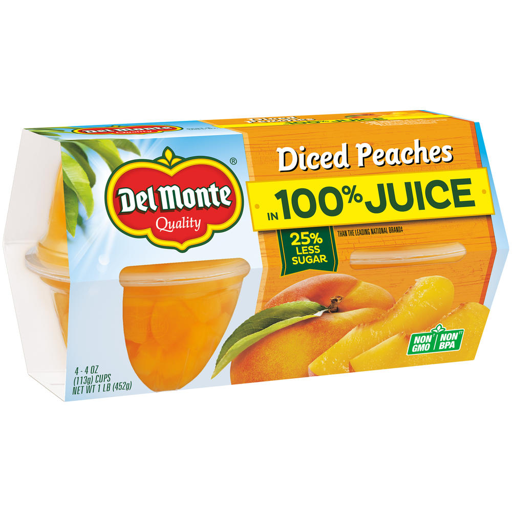 Del Monte Peaches, Diced, 4 - 4 oz cups [1 lb (454 g)]