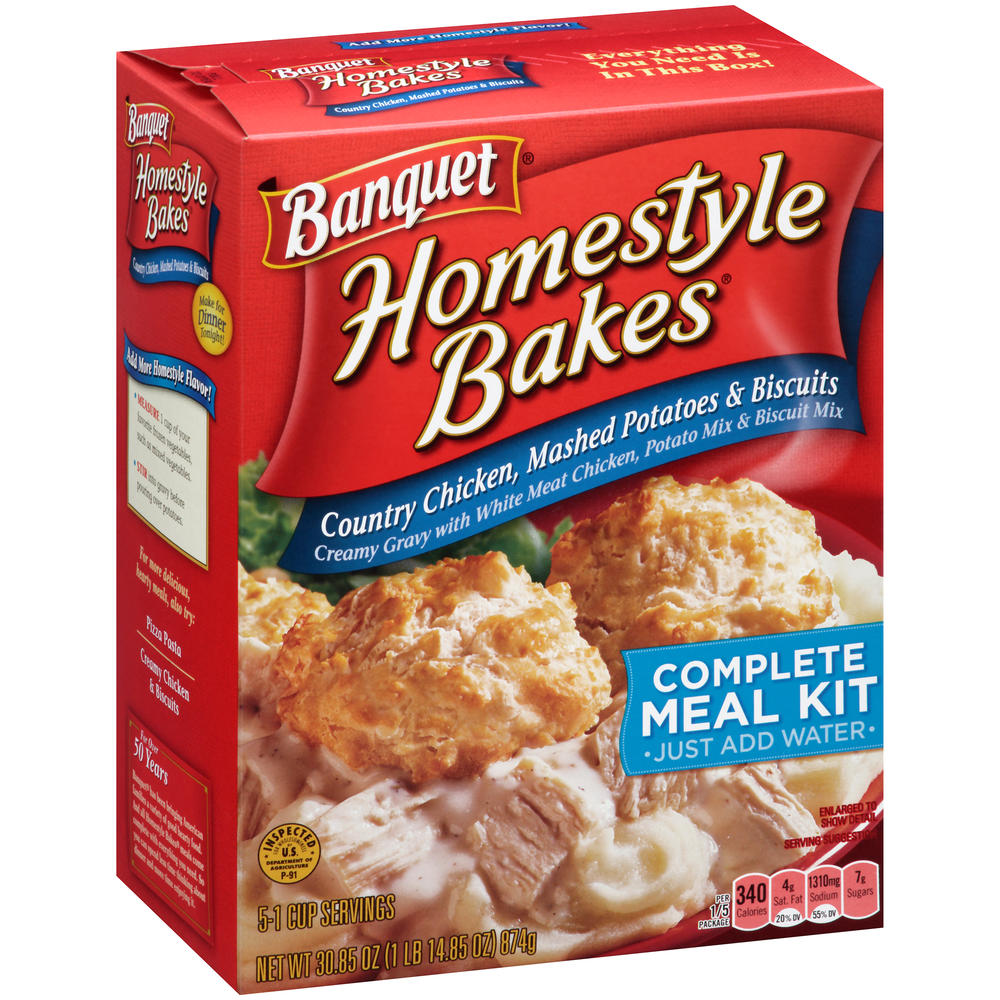 Banquet Homestyle Bakes Dinner Kit, Country Chicken, Mashed Potatoes & Biscuits, 30.9 oz (1 lb 14.9 oz) 876 g