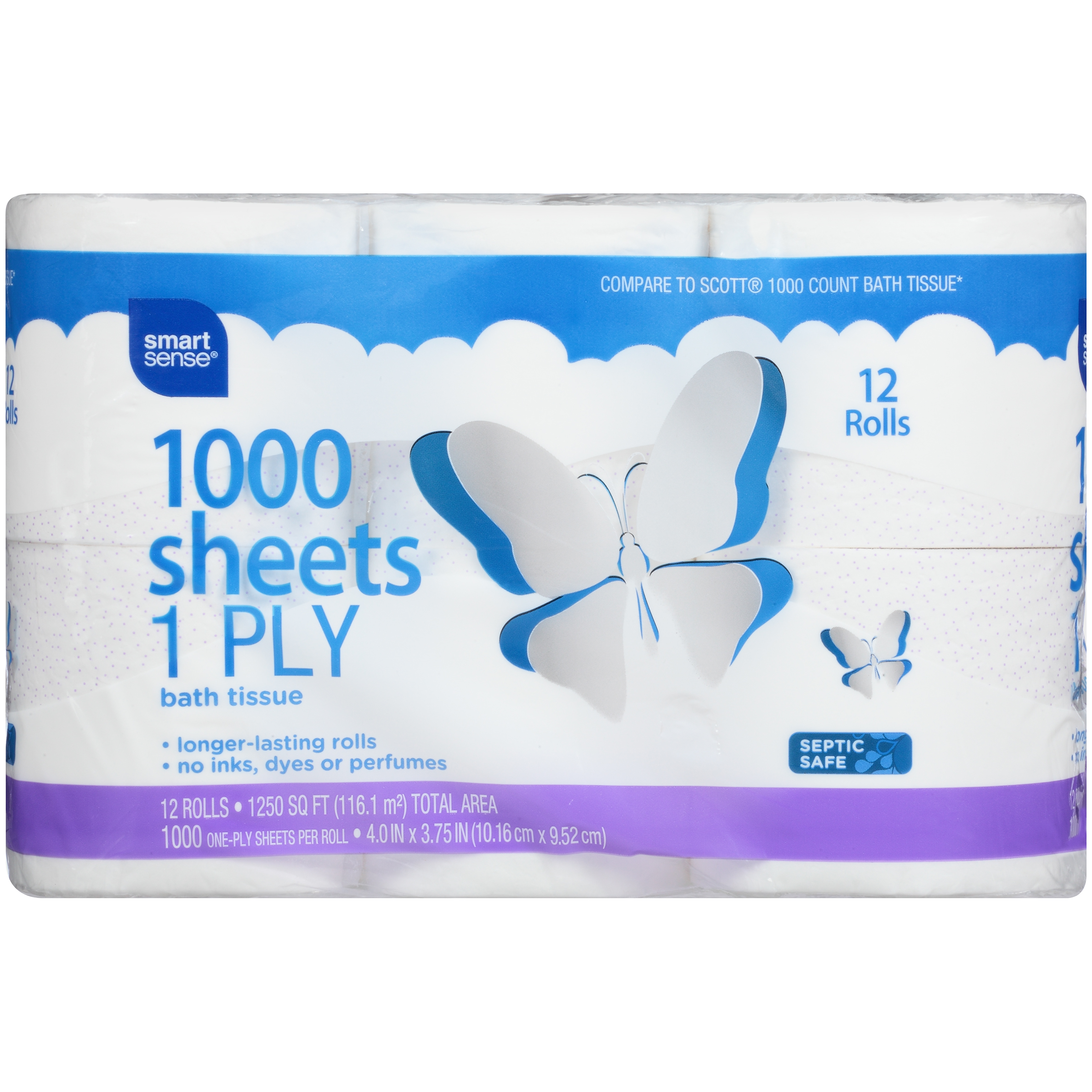 Smart Sense 1000 Sheets 1 Ply Bath Tissue 12 Rolls