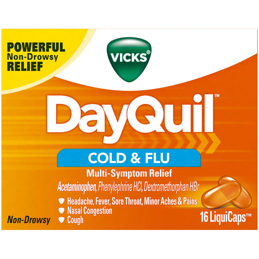 Vicks DayQuil Cold & Flu, Multi-Symptom Relief, 16 LiquiCaps