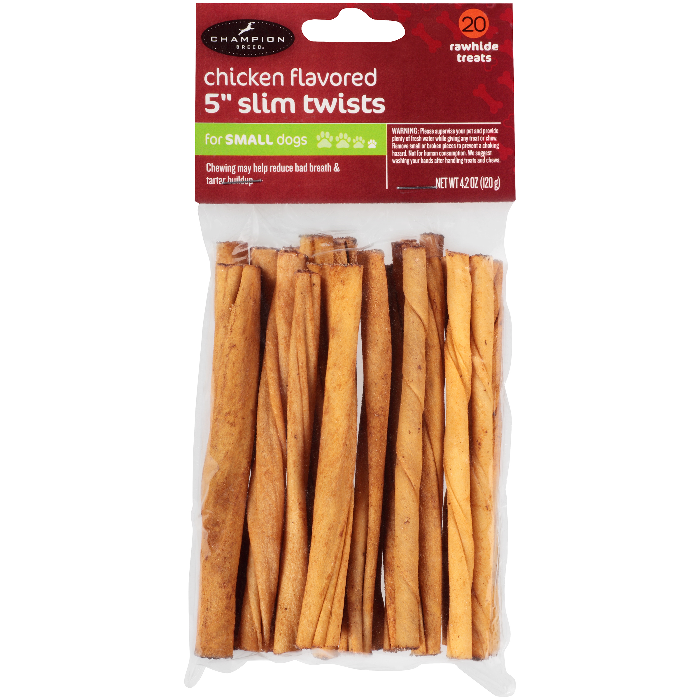 Champion Breed Chicken Flavored 5" Slim Twists for Small Dogs, 20 count