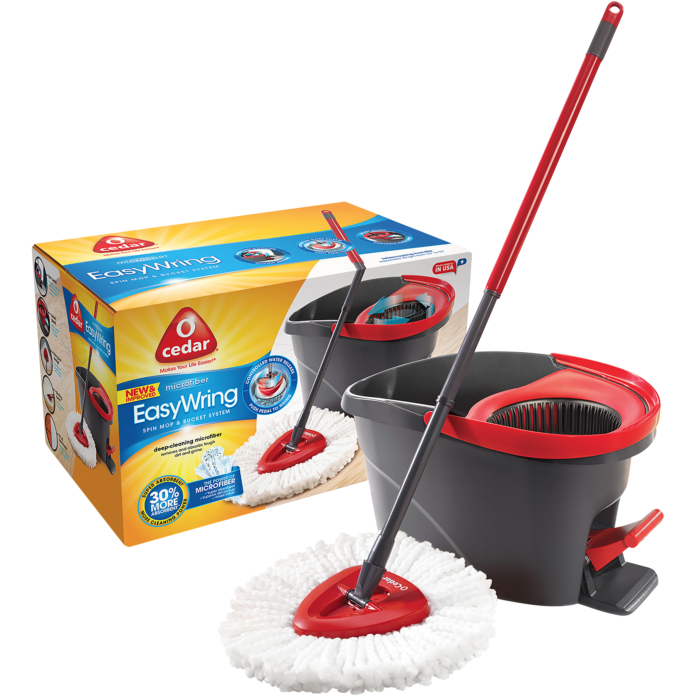 Spin Mop & Bucket Set With Wringer - Stainless Steel Handle, 3 Microfiber Refills, 61" Adjustable, Detergent Dispenser - Easy Floor Cleaning
