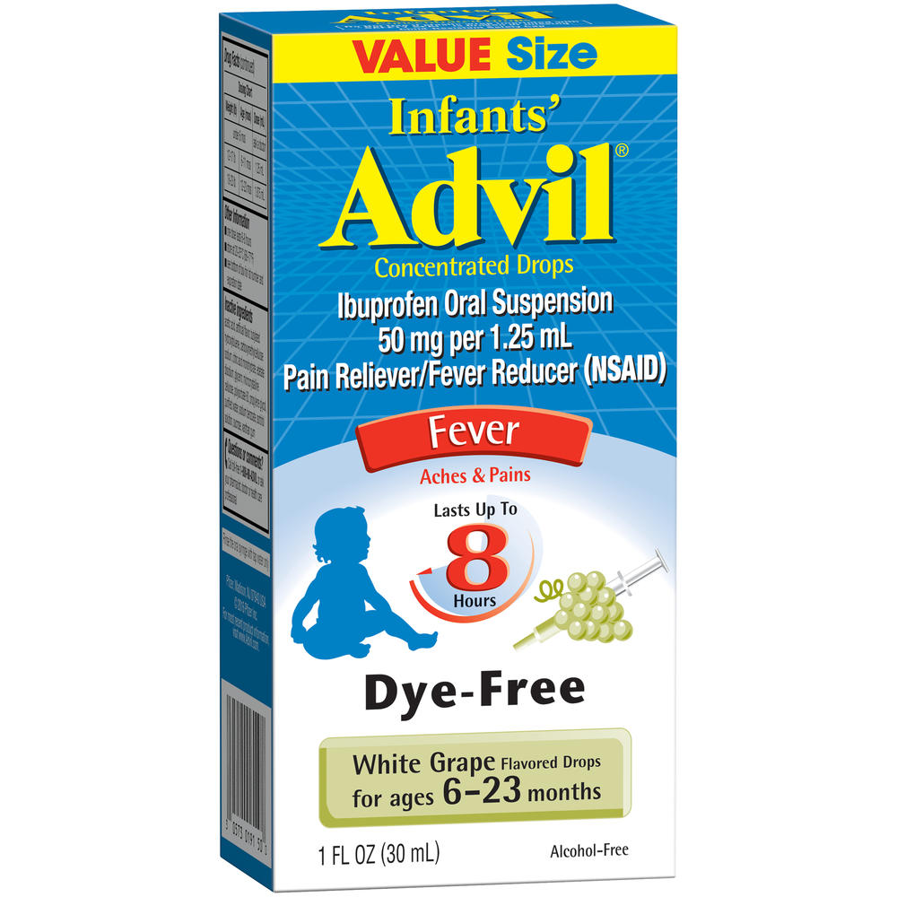 Advil Dye-Free Alcohol-Free White Grape Flavored Concentrated Drops Fever Reducer/Pain Reliever 1.0 fl. oz. Bottle