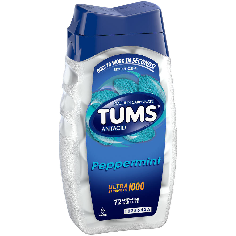 Tums Ultra 1000 Antacid/Calcium Supplement, Maximum Strength, Peppermint, Chewable Tablets, 72 tablets