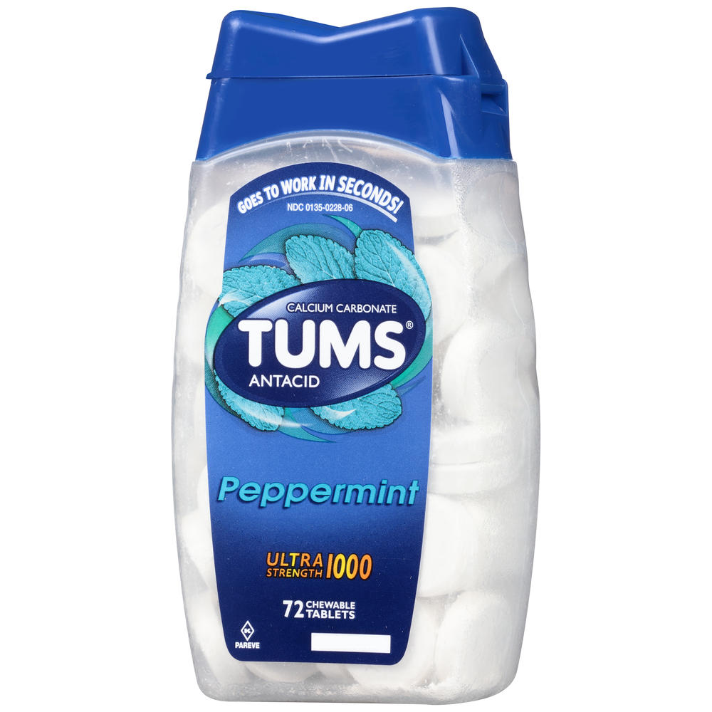 Tums Ultra 1000 Antacid/Calcium Supplement, Maximum Strength, Peppermint, Chewable Tablets, 72 tablets
