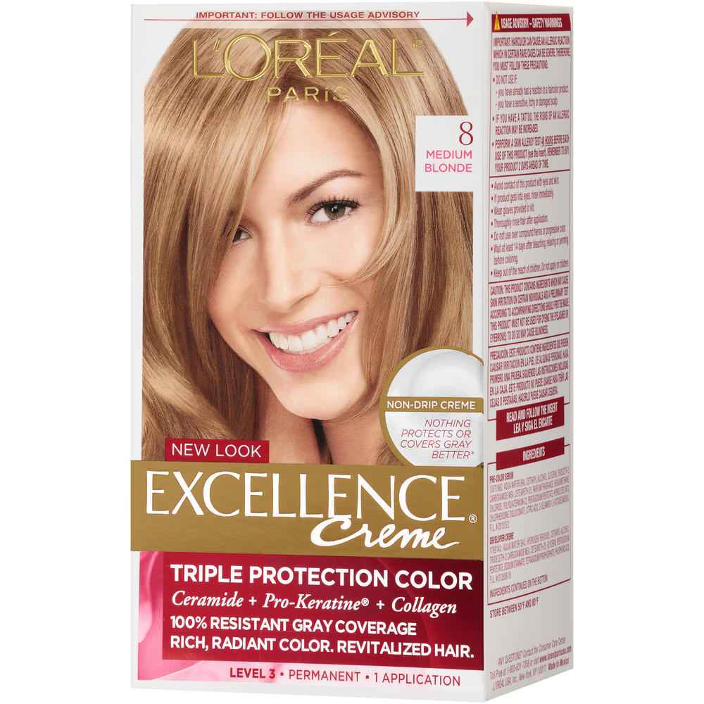 L'Oreal Excellence Creme Pro - Keratine # 8 Medium Blonde - Natural by  Paris for Unisex - 1 Application Hair Color