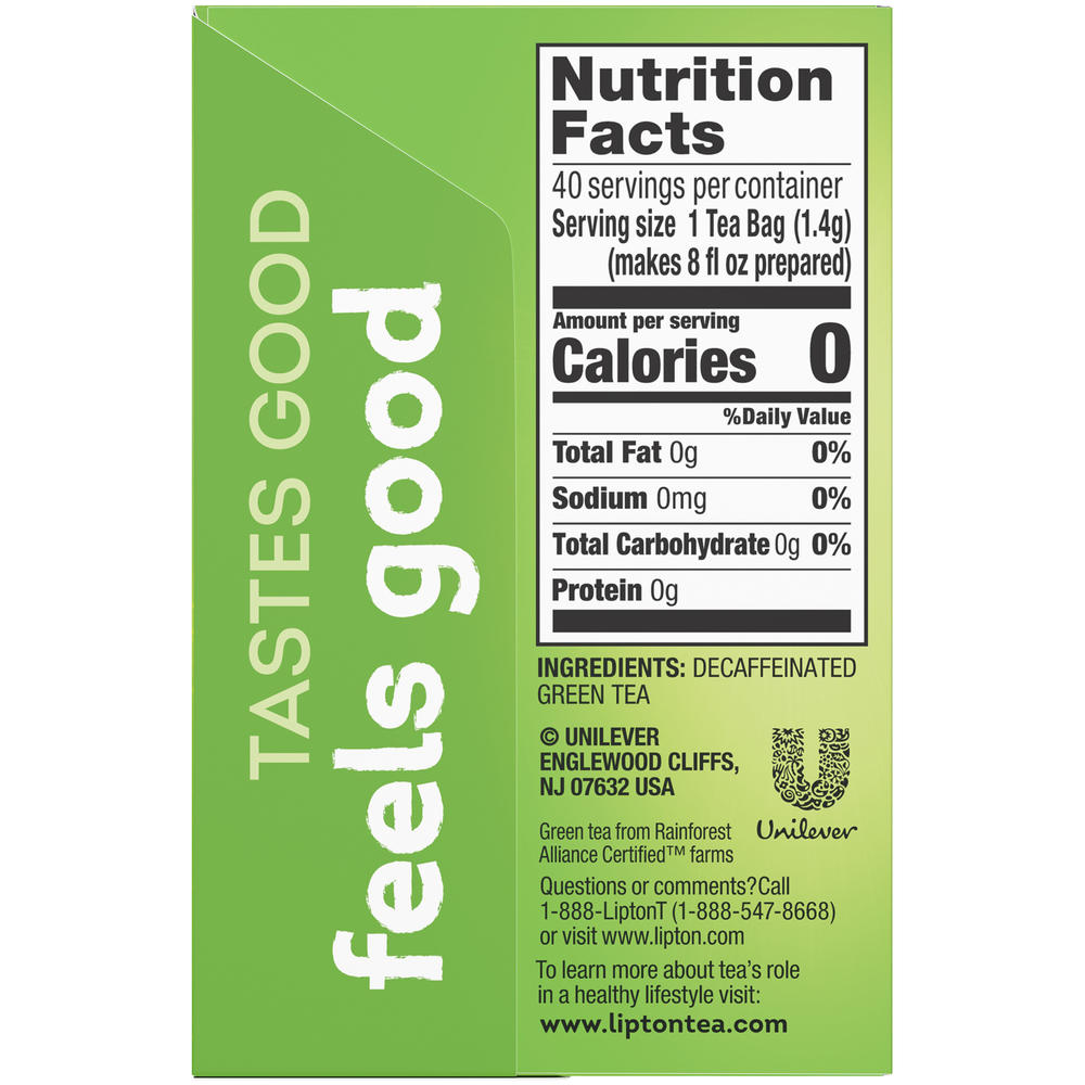 Lipton Green Tea, Naturally Decaffeinated, 40 tea bags [2.0 oz (56.6 g)]