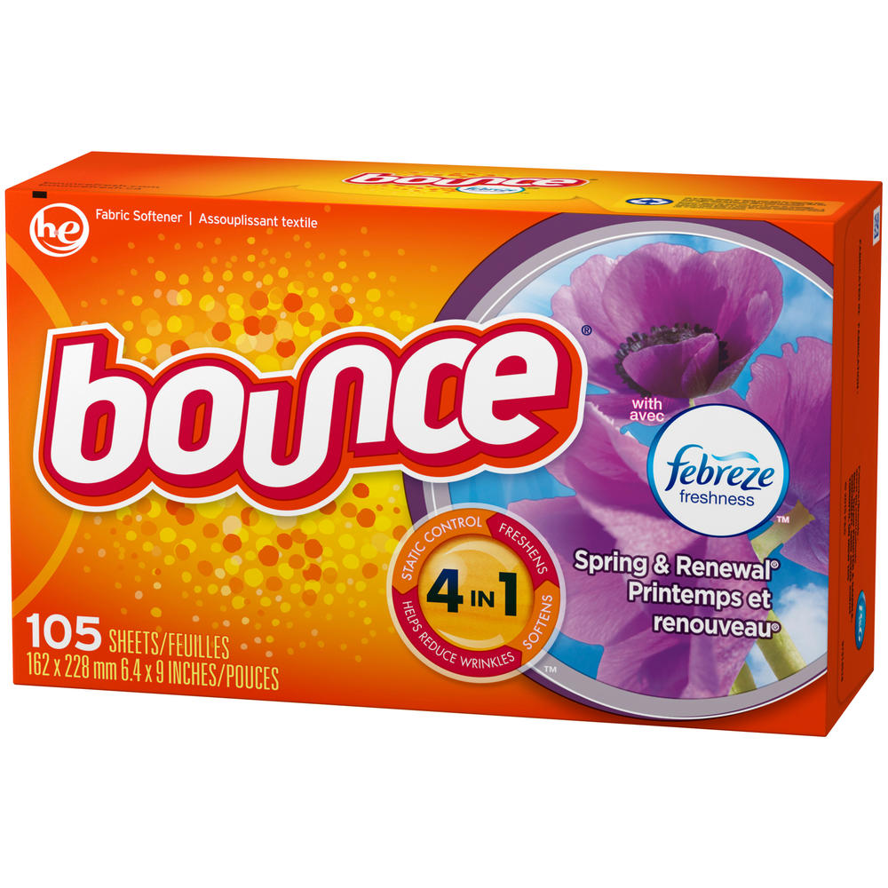 Bounce Fabric Softener Sheets, with Febreze Fresh Scent, Spring & Renewal, 105 sheets