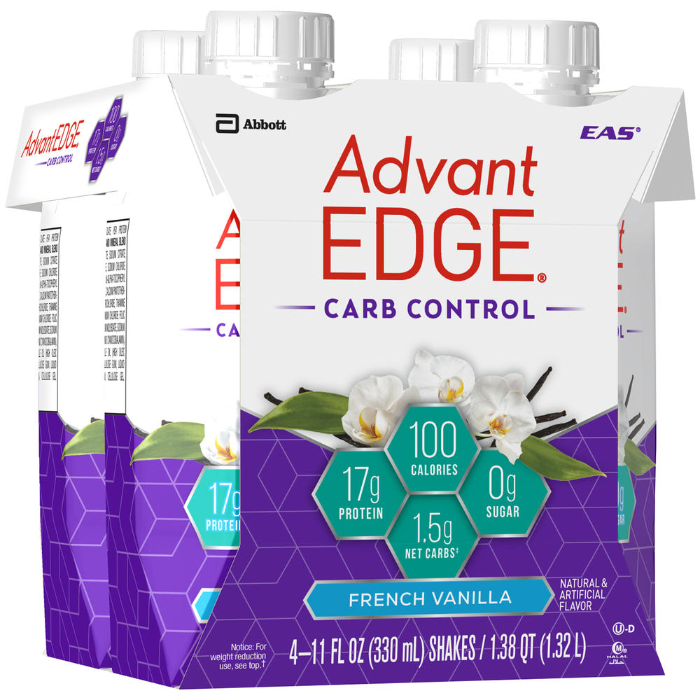 EAS AdvantEdge Carb Control Protein Shakes, French Vanilla, 4 - 11 oz (330 ml) shakes [1 qt 12 fl oz (1.32 l)]
