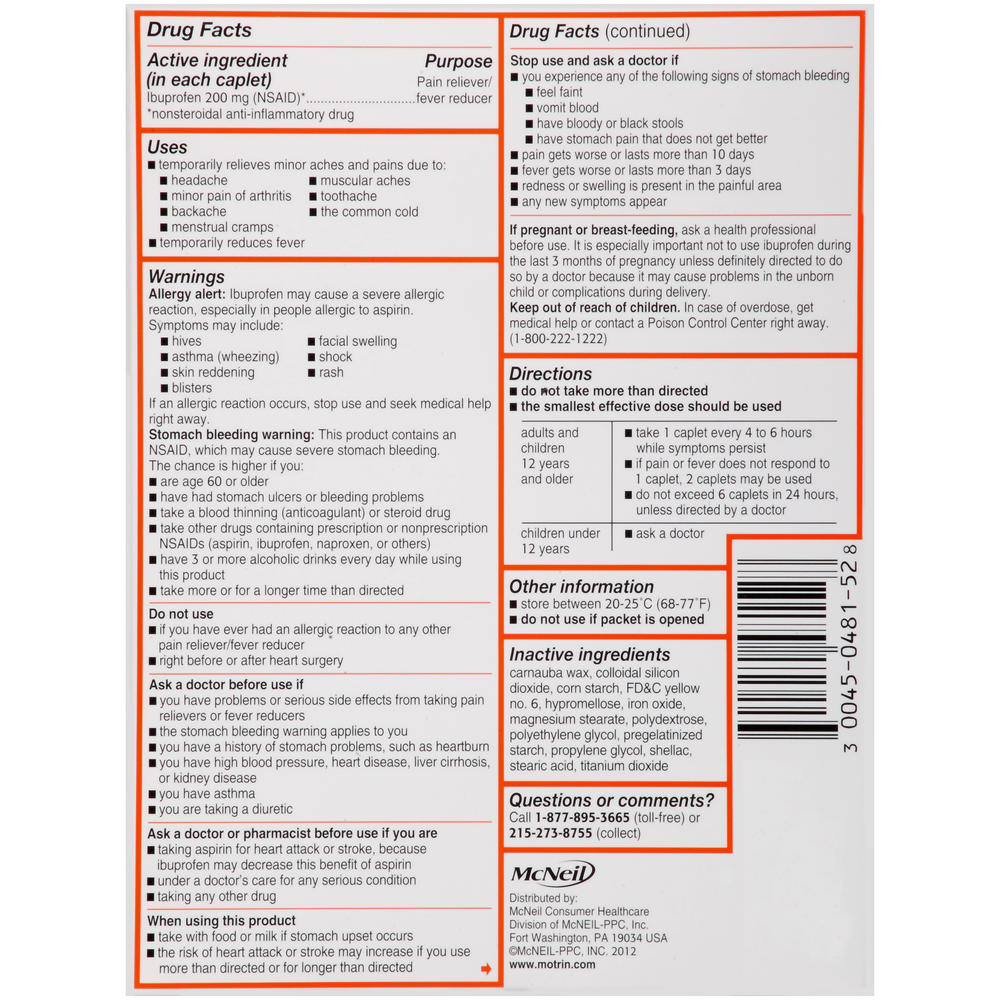 PhysiciansCare Johnson & Johnson MCL48152 IB Pain Reliever Refill, 50 Two-Packs per Box
