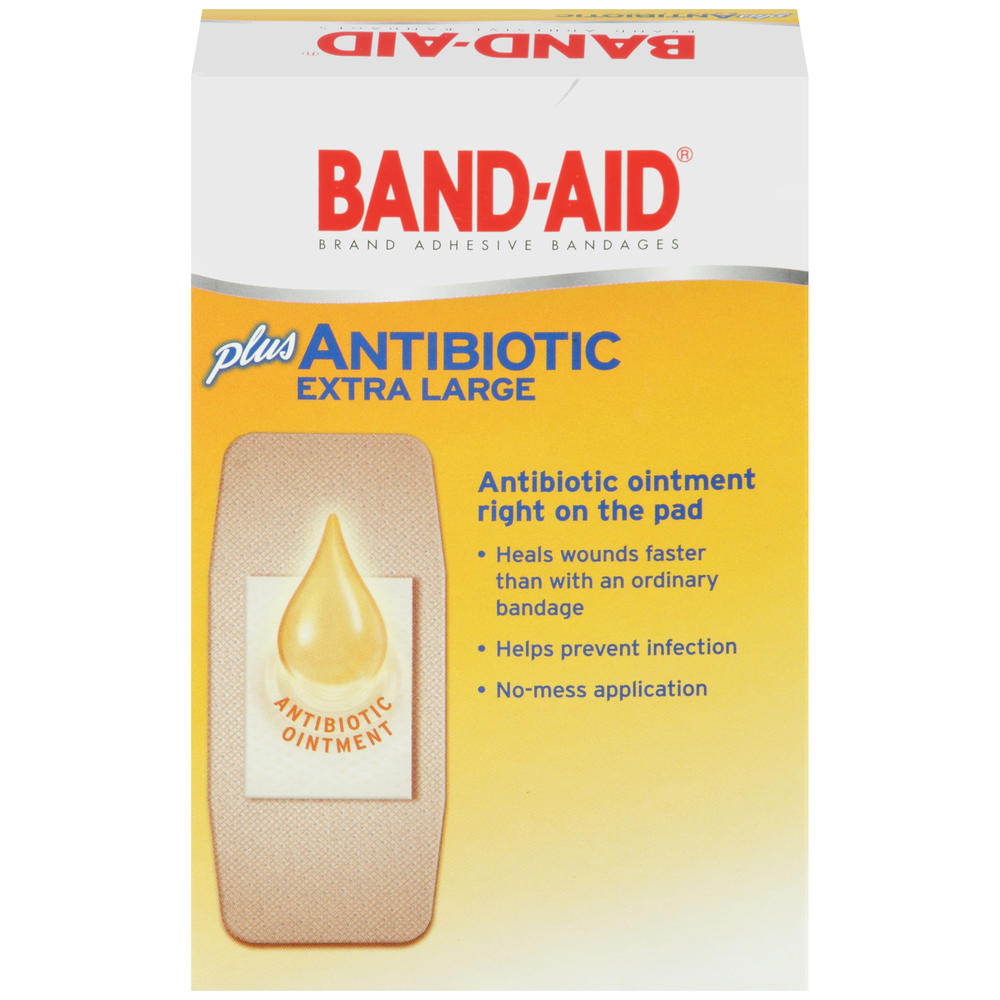 BandAid Adhesive Bandages Plus Antibiotic, Extra Large, 8 bandages