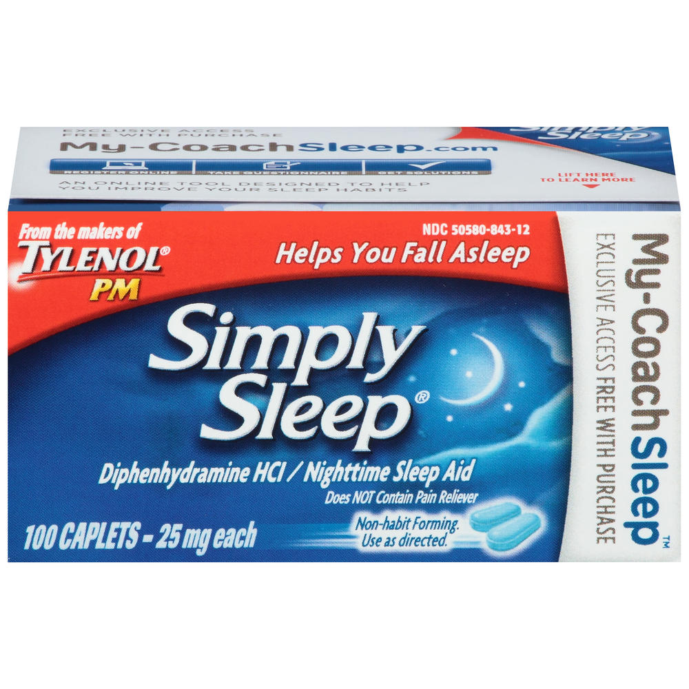 Tylenol Simply Sleep Nighttime Sleep Aid, 25 mg,  Caplets, 100 caplets