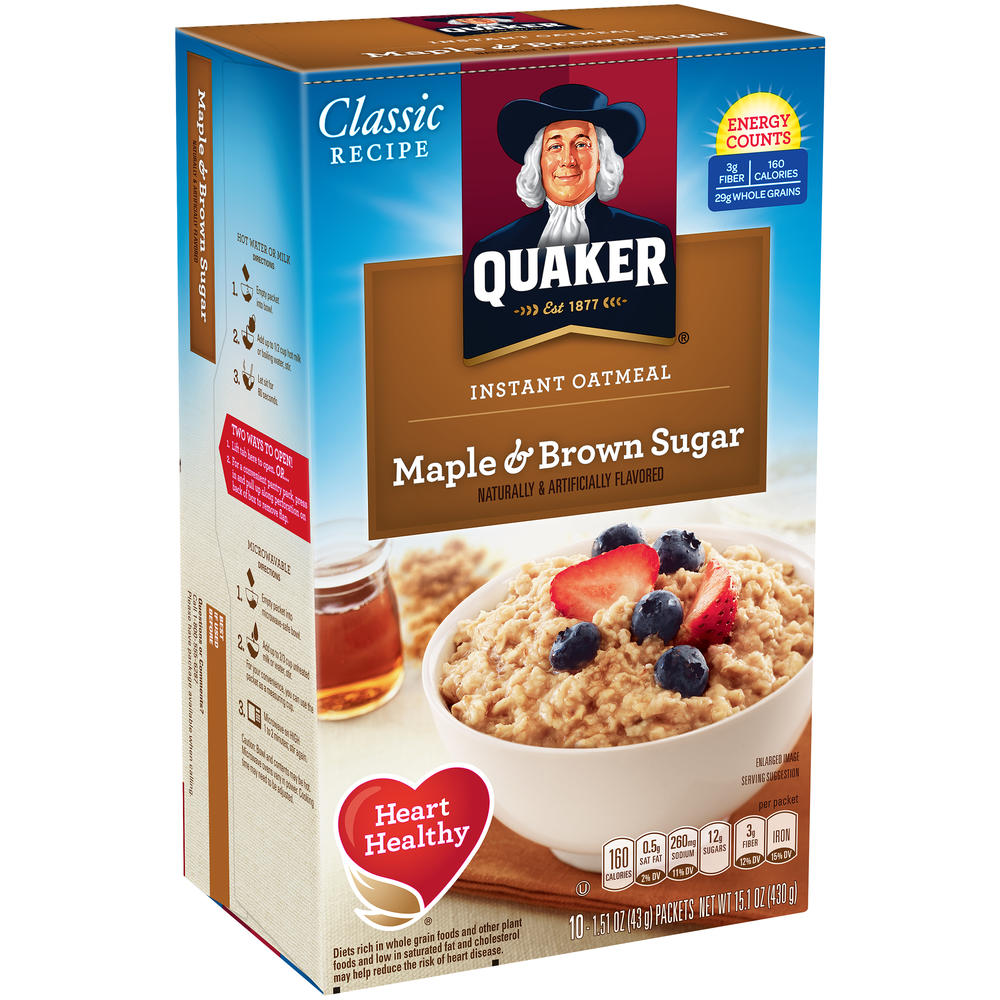 Quaker Instant Oatmeal, Maple & Brown Sugar, 10 - 1.51 oz (43 g) packets [15.1 oz (430 g)]