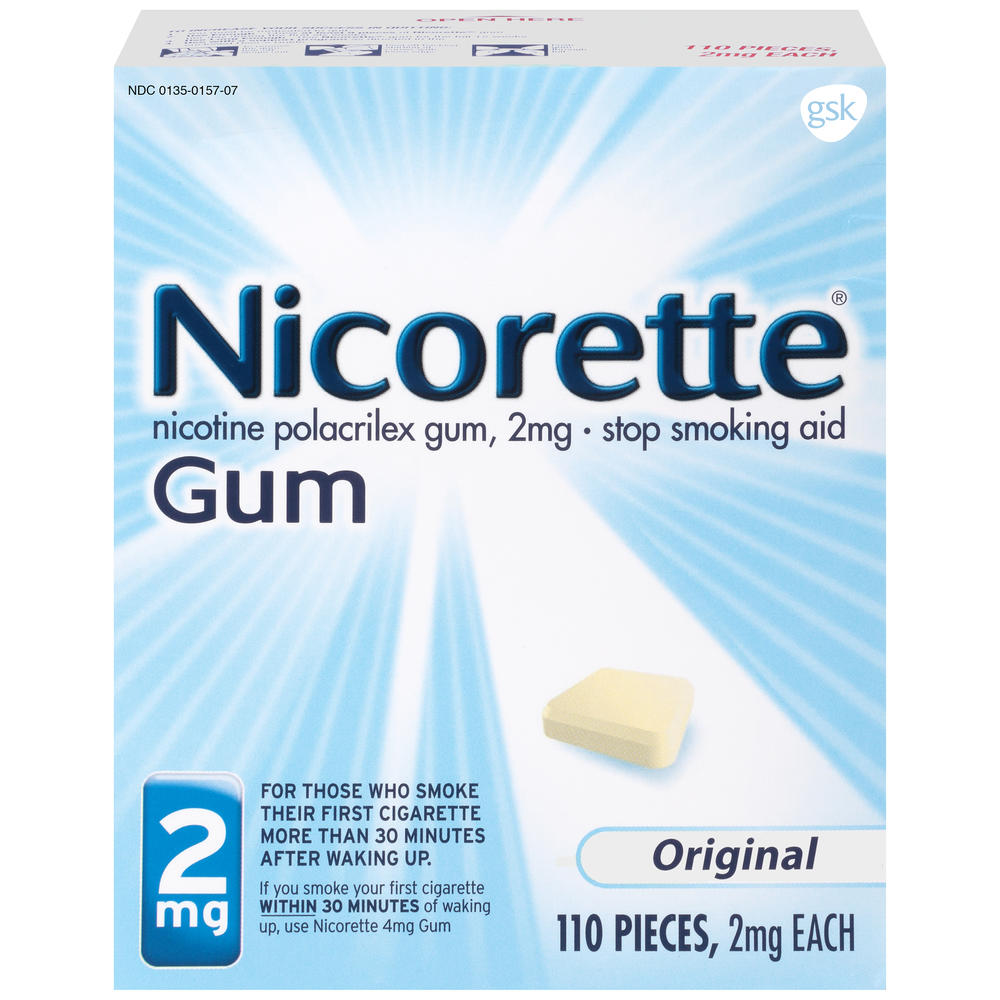 Nicorette Stop Smoking Aid, Gum, 2 mg, Original, 110 pieces