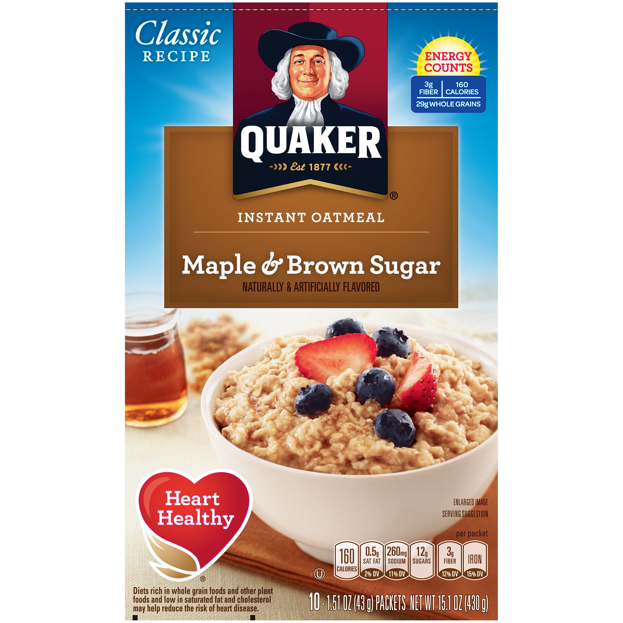 Quaker Instant Oatmeal, Maple & Brown Sugar, 10 - 1.51 oz (43 g ...