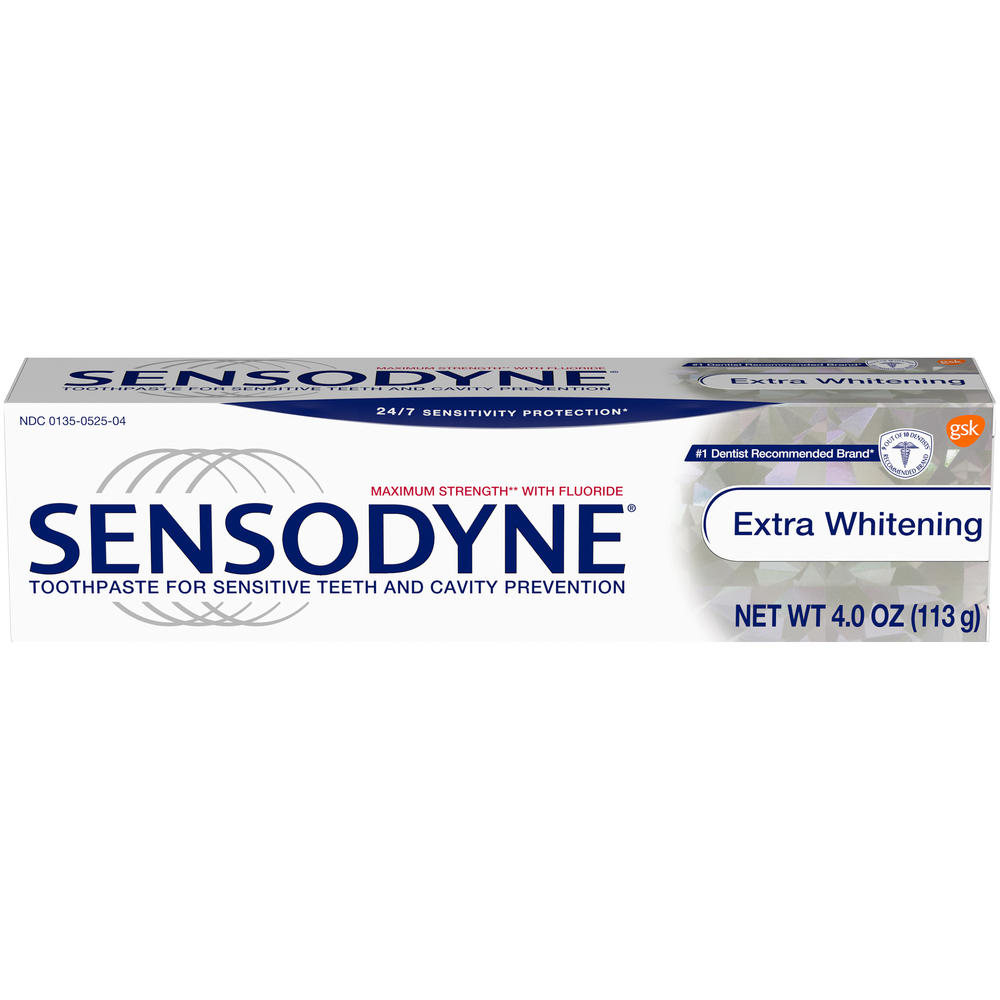 Sensodyne Toothpaste, Maximum Strength with Fluoride, Extra Whitening, 4 oz (113 g)