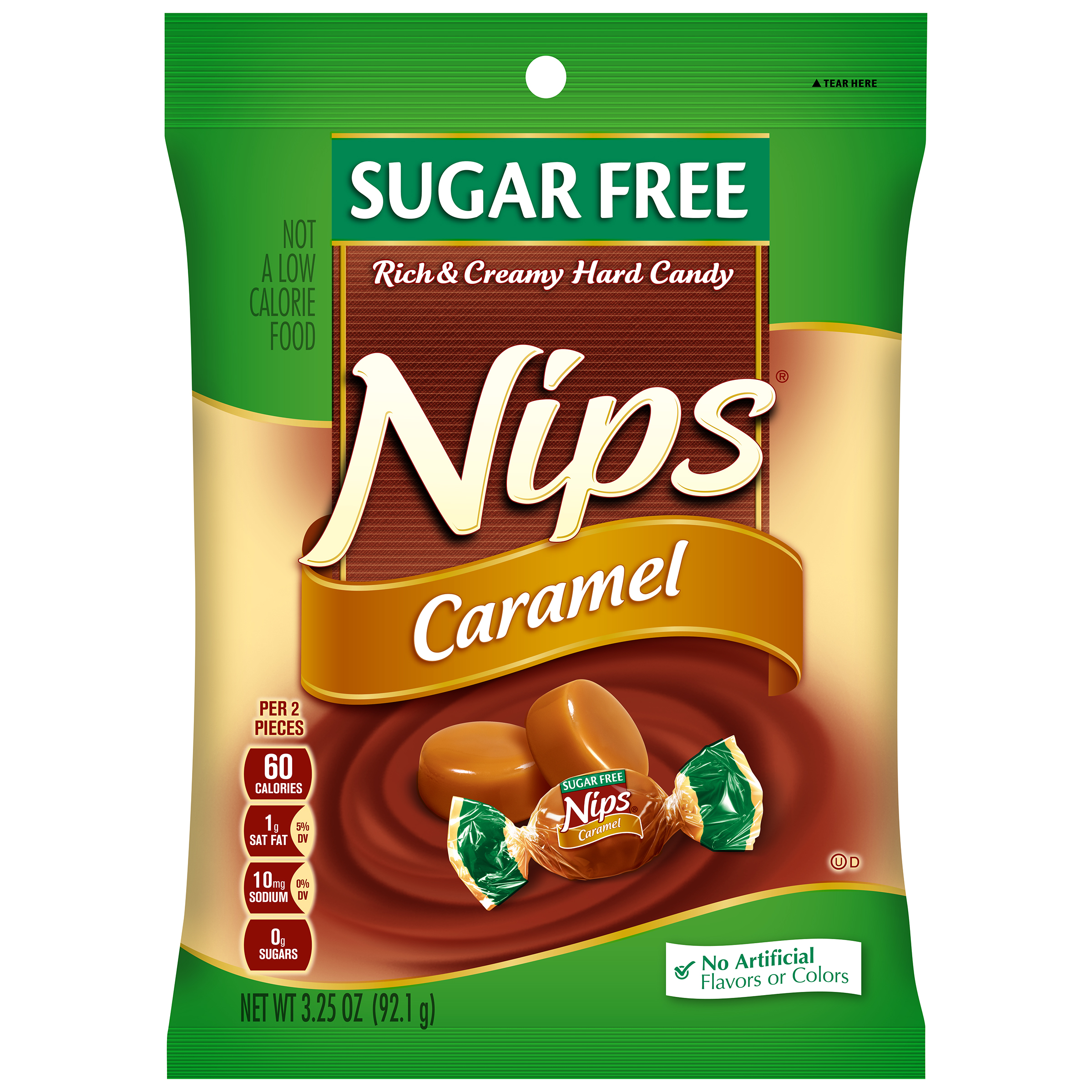 Nips Sugar Free Hard Candy, Rich & Creamy, Caramel, 3.25 oz (92.1g)