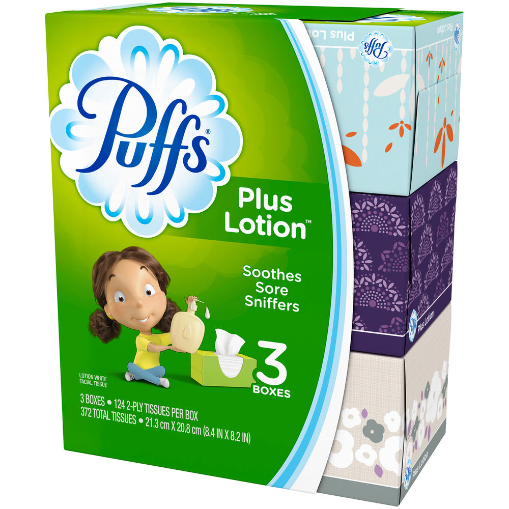 Puffs Facial Tissue, Plus Lotion, White, 2-Ply 3 boxes