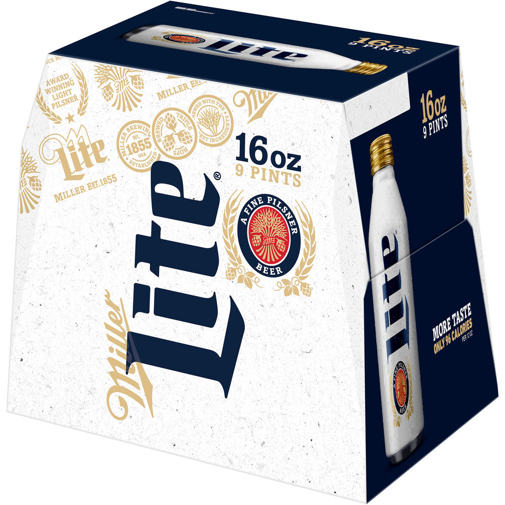 Miller Lite Beer Aluminum Pint, 9 16 fl. oz. bottles