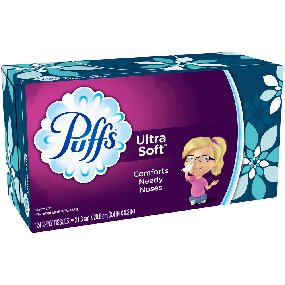 Puffs Facial Tissue, Non Lotion, White, 2-Ply, 124 tissues