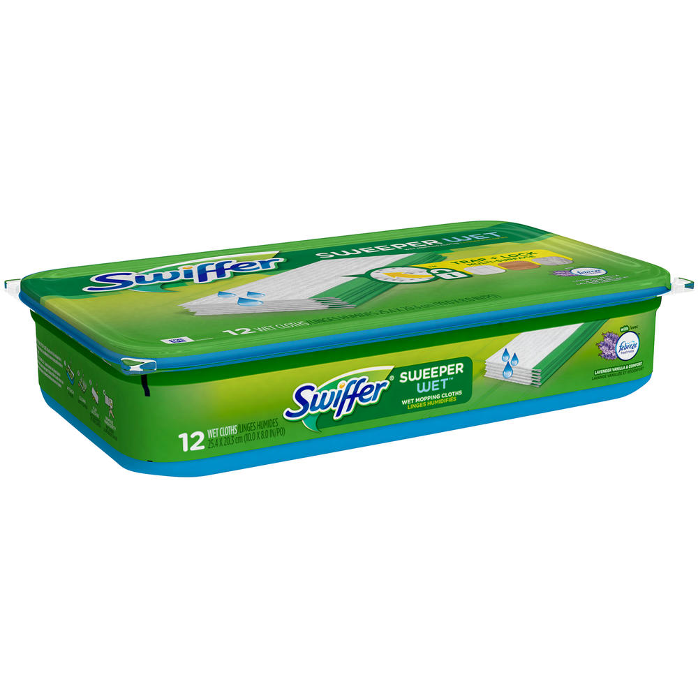 Swiffer Sweeper Wet Mopping Cloths Refill, with Febreze, Lavender Vanilla & Comfort, 12 cloths
