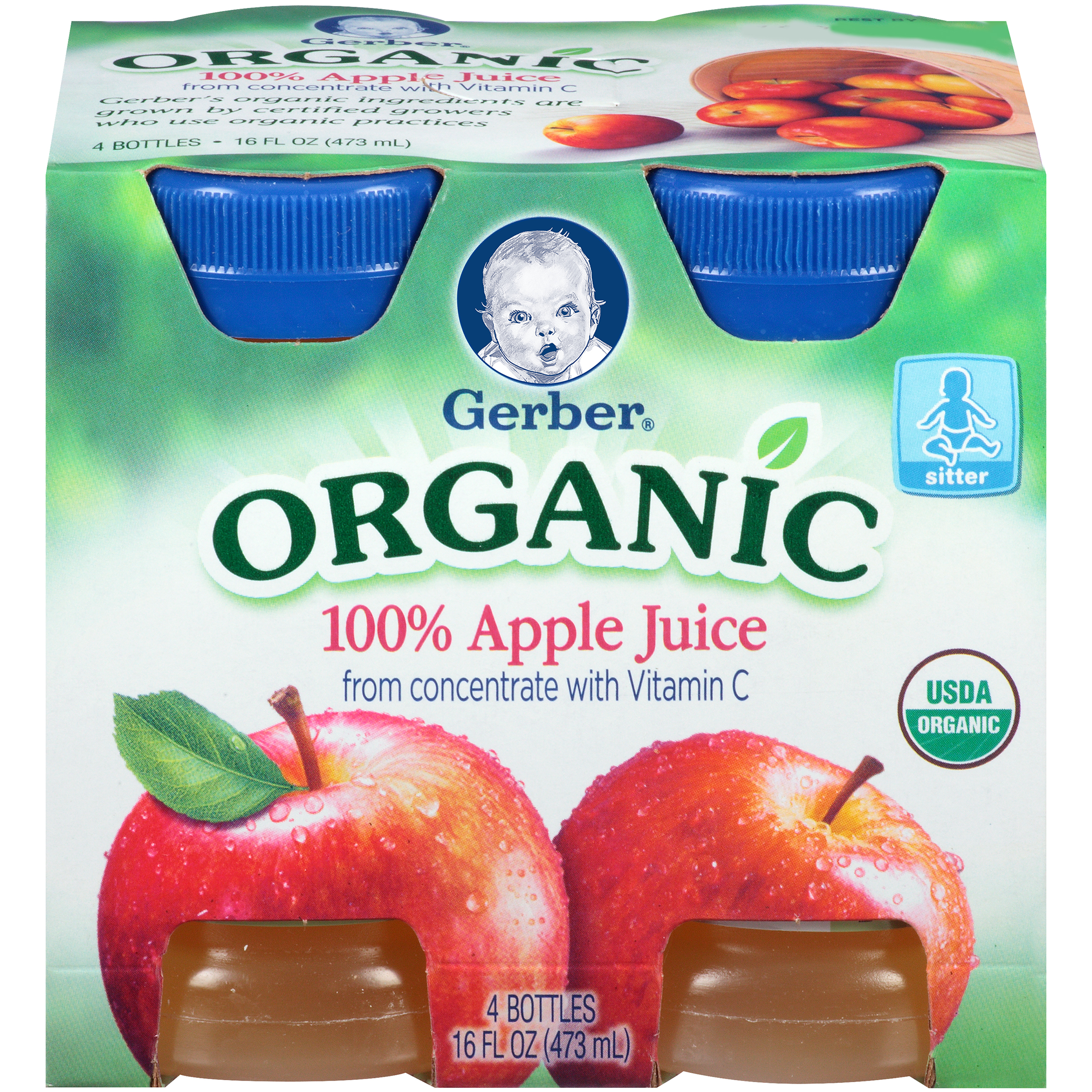 Gerber Organic Juice, Apple, 4 - 4 fl oz bottles [16 fl oz (473 ml)]