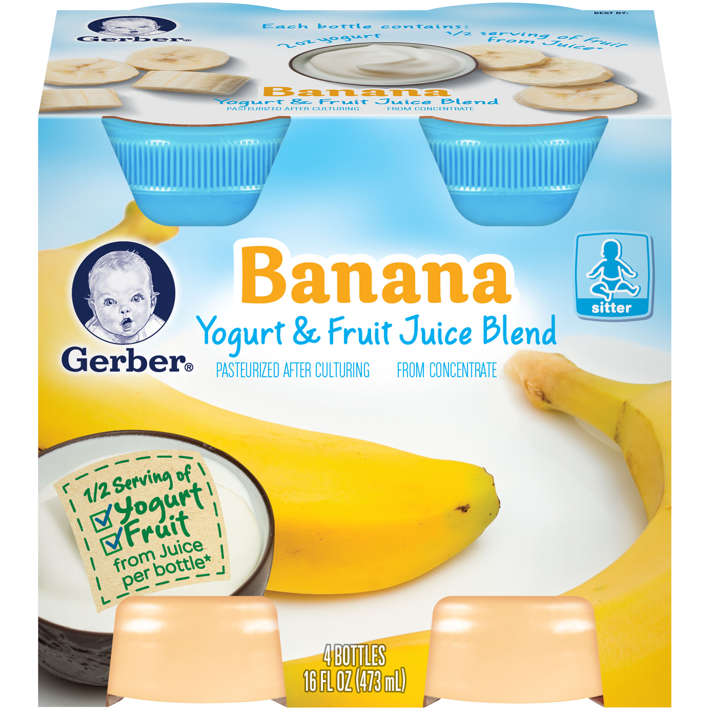 Gerber Yogurt Juice, Banana Yogurt & Fruit Juices, Sitter, 4 bottles [16 fl oz (473 ml)]
