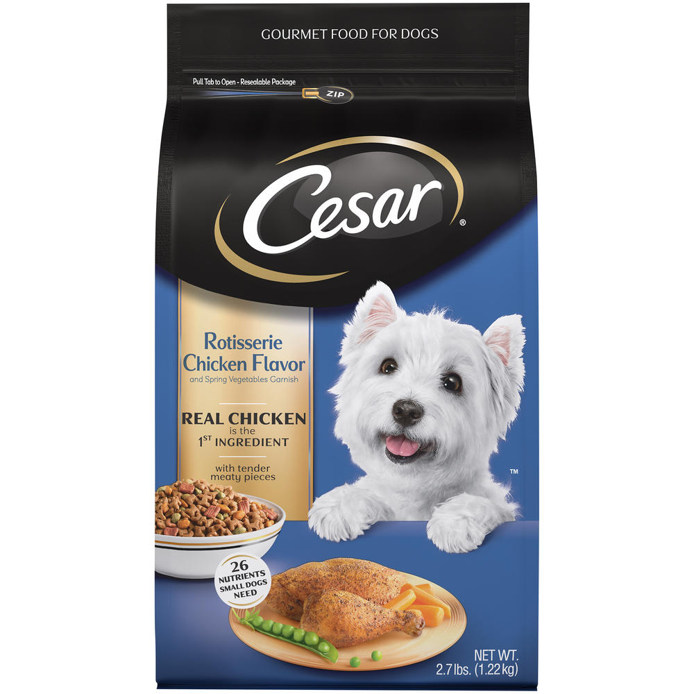 Cesar Rotisserie Chicken Flavor and Spring Vegetables Garnish Dog Food 2.7 lb. Bag