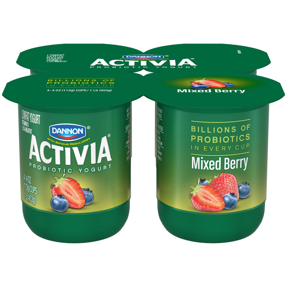 Dannon Activia Yogurt, Lowfat, Mixed Berry, 4 4 oz (113 g) cups [1 lb