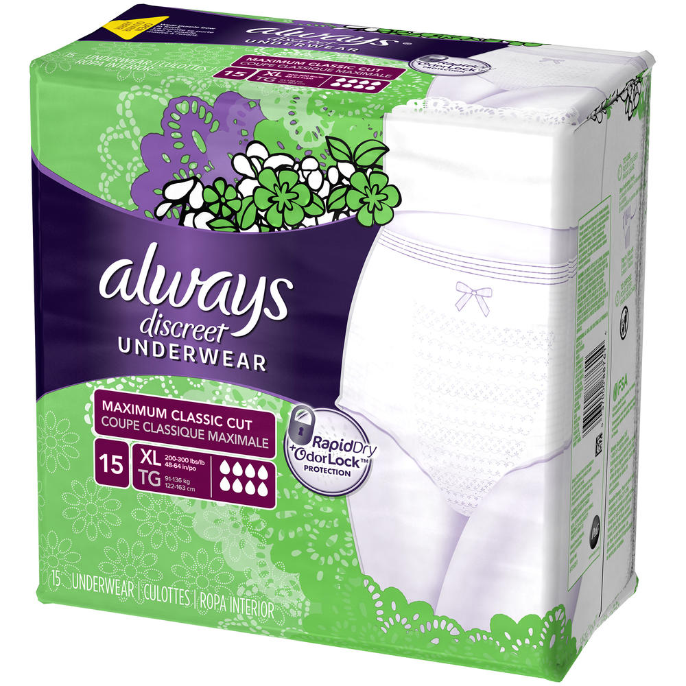 Discreet, Incontinence Underwear, Maximum Absorbency, Extra-Large, 15 Ct