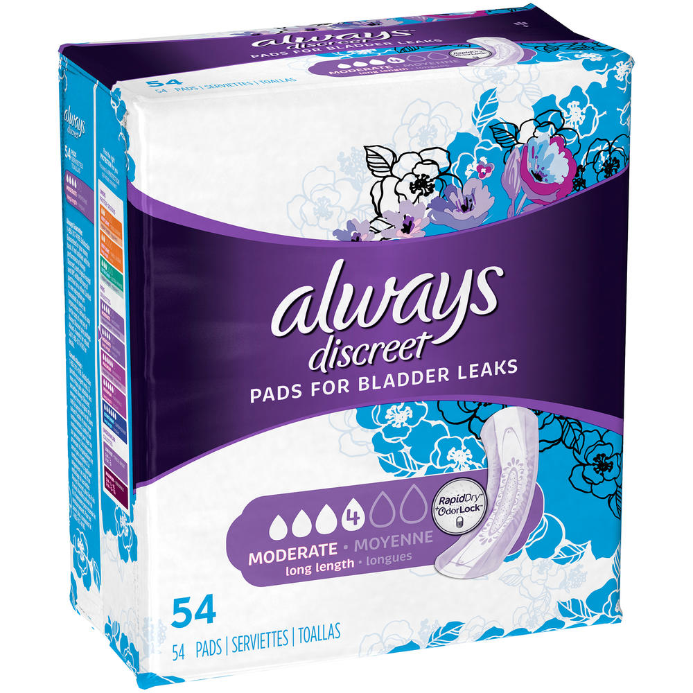 Discreet, Incontinence Pads, Moderate, Long Length, 54 Ct