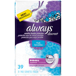 Always Discreet Incontinence Maximum Absorbency Pads, Long 39 ea (Pack of 2)