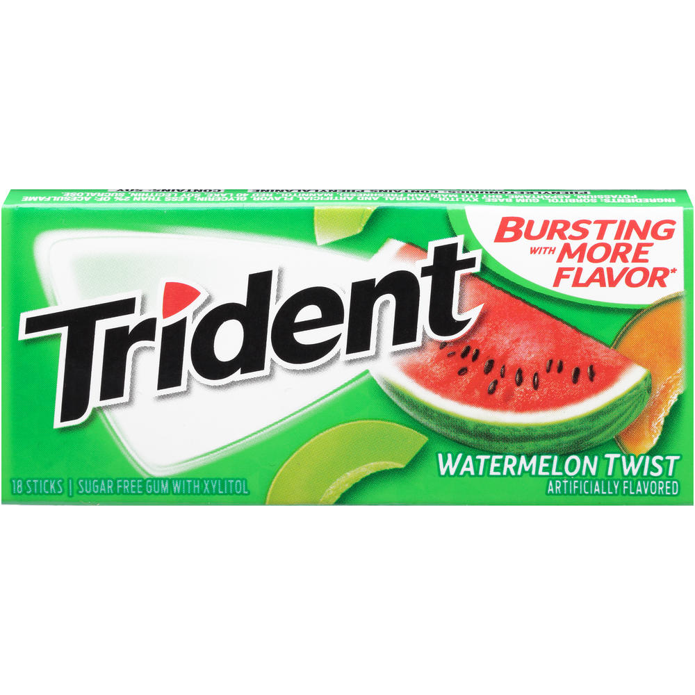 Trident Gum, Sugarless, with Xylitol, Watermelon Twist, 18 sticks