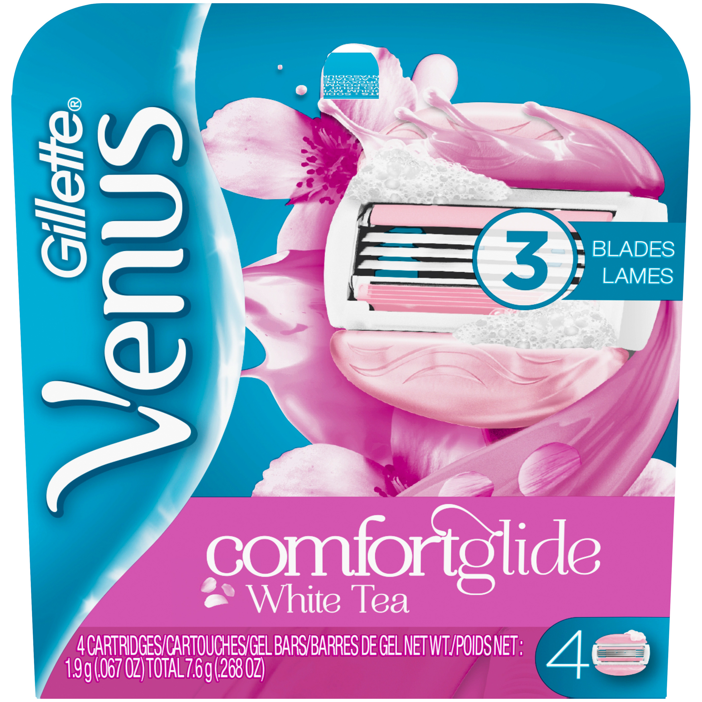 Gillette Venus Spa Breeze Cartridges, with Shave Gel Bars, Scent of White Tea, 4 - 0.067 oz (1.9 g) cartridges [0.268 oz (7.6 g)]