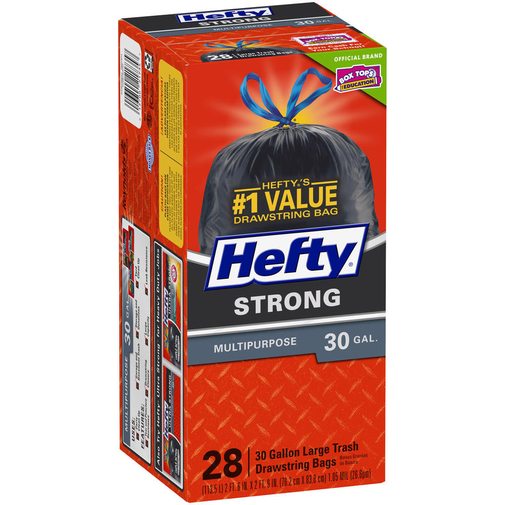 Hefty Cinch Sak Large Trash Bags, Drawstring, 30 Gallon, 28 bags