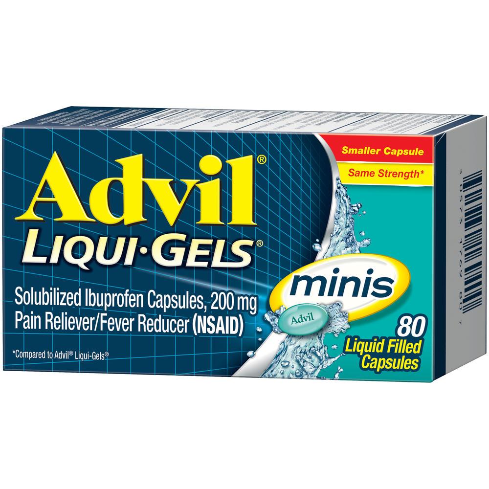 Advil  Liqui-Gels minis Pain Reliever / Fever Reducer Liquid Filled Capsule, 200mg Ibuprofen, Temporary Pain Relief (80 Count)