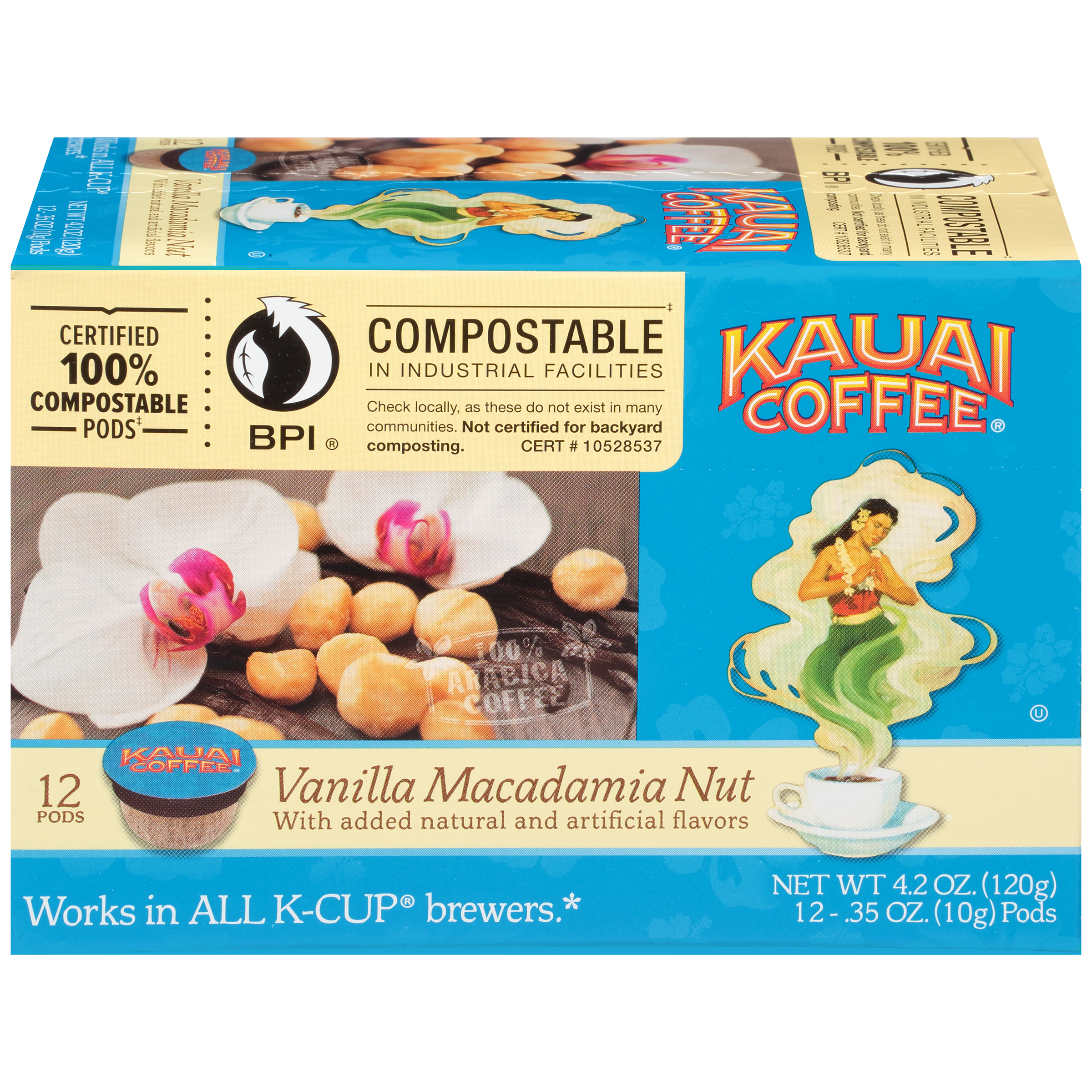 Kauai Coffee ® Vanilla Macadamia Nut 12 ct KCup Pods 4.2 Oz. Box