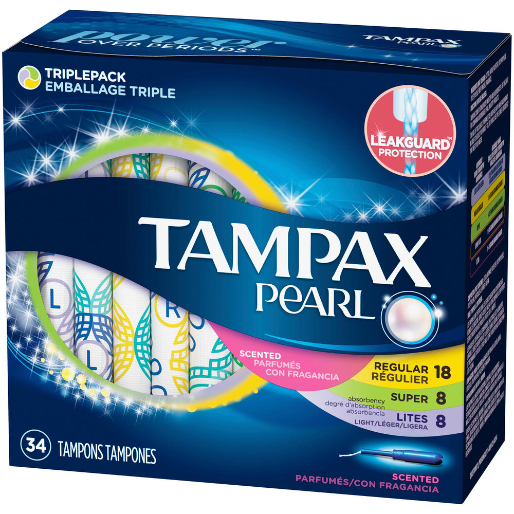 Tampax  Pearl Regular/Super/Lites Scented Tampons Variety Pack,34 ct Box