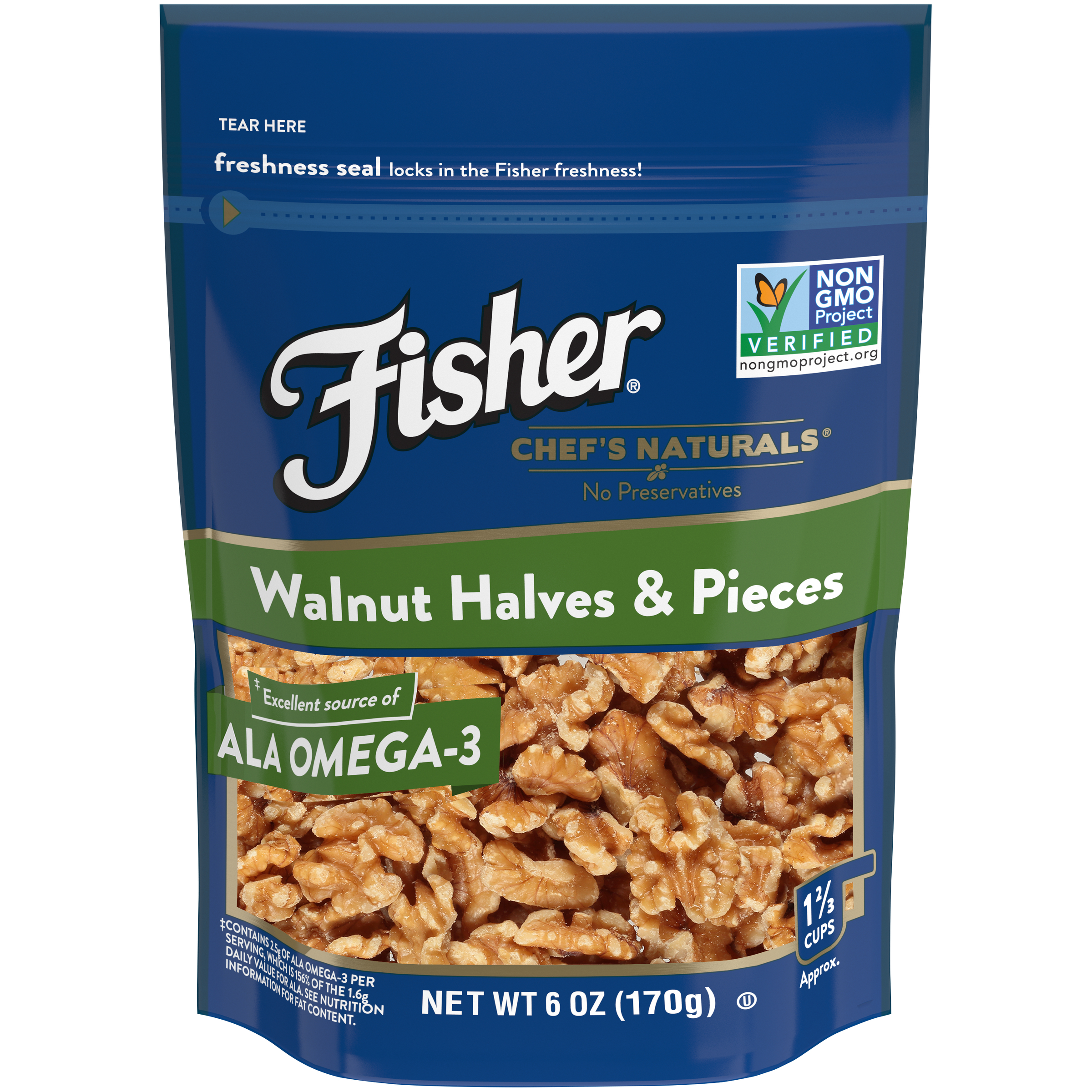 Fisher Walnuts, Chef's Naturals Halves & Pieces, 6 oz (170 g)