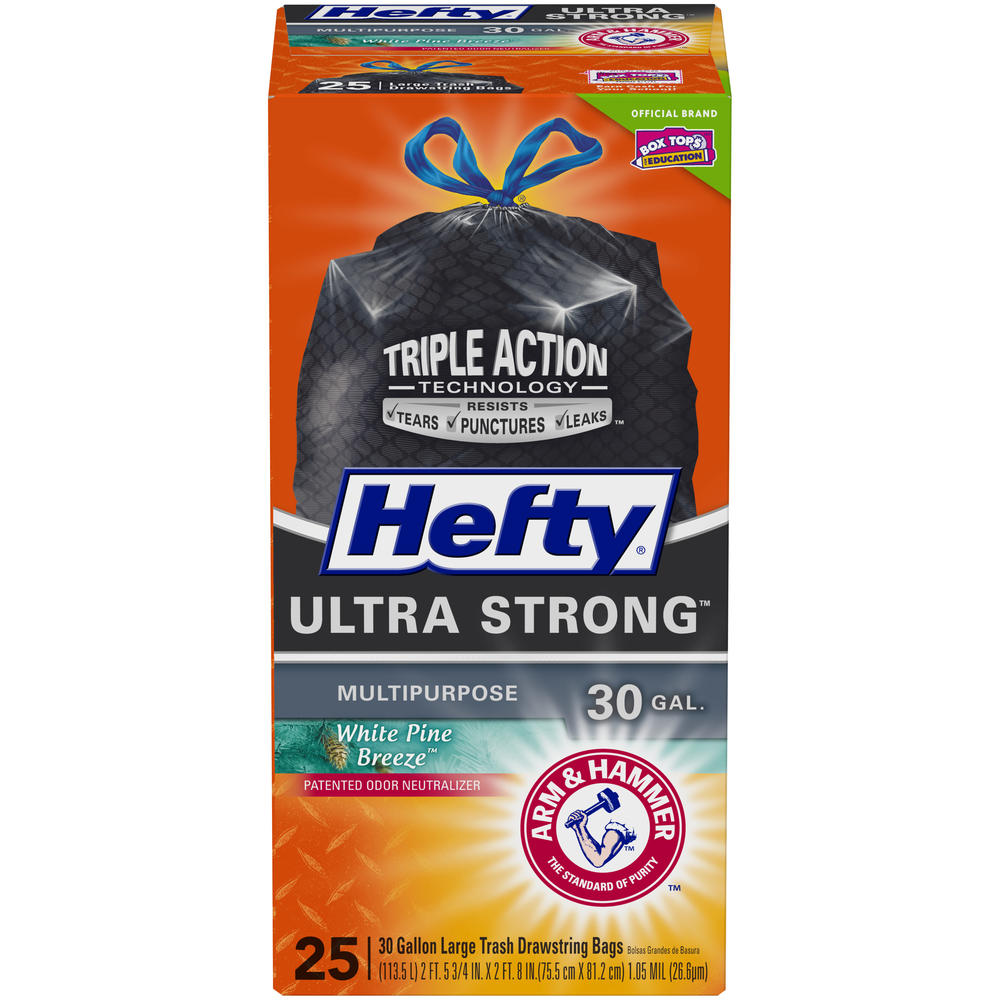 Hefty ® Ultra Strong™ Multipurpose White Pine Breeze™ 30 Gallon Large Trash Drawstring Bags 25 ct Box