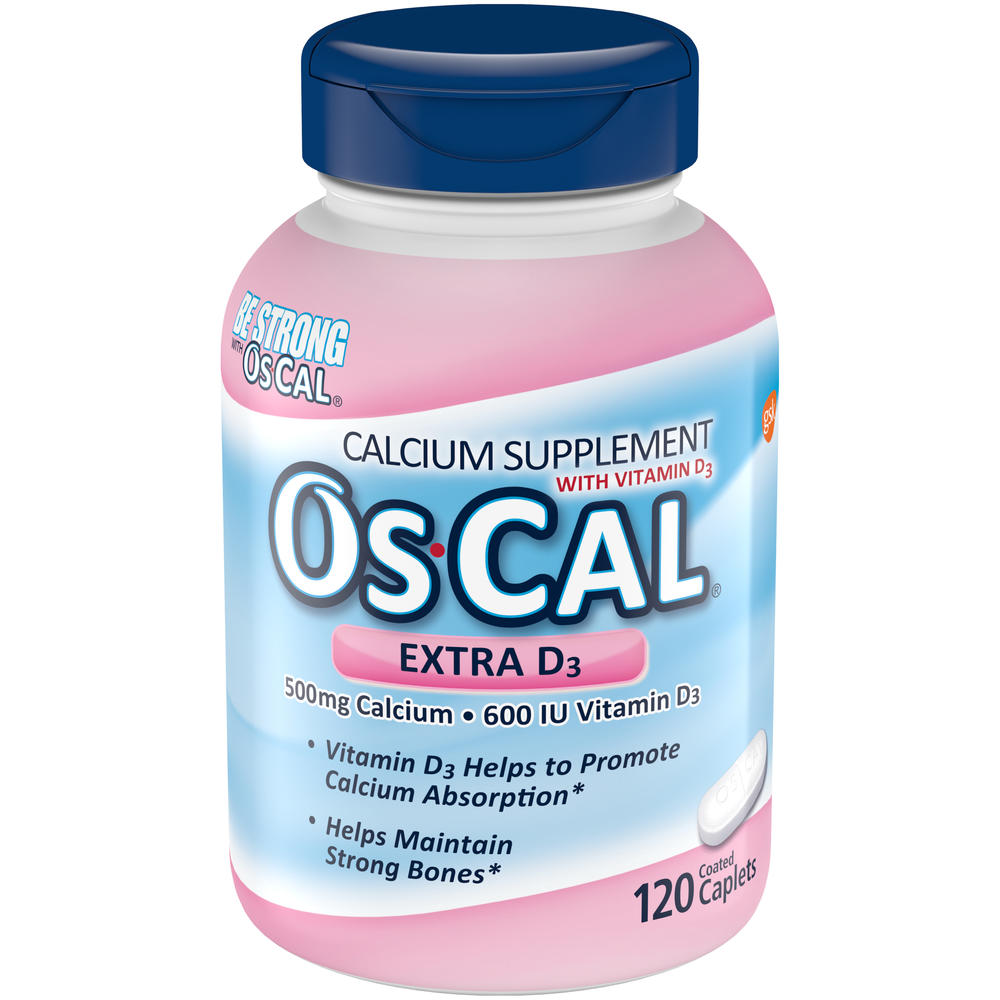 Os-Cal Calcium Supplement, with Vitamin D3, 500 mg + 600 IU, Coated Caplets, 120 caplets