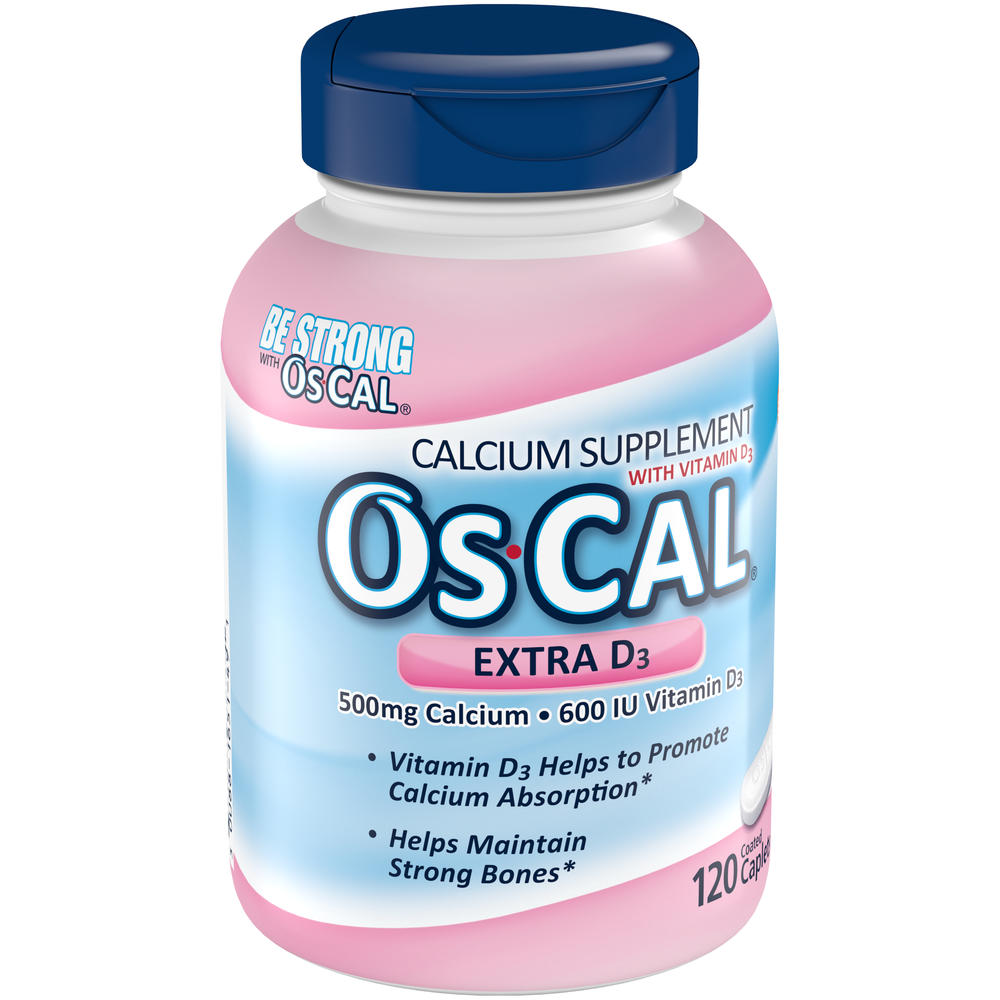 Os-Cal Calcium Supplement, with Vitamin D3, 500 mg + 600 IU, Coated Caplets, 120 caplets