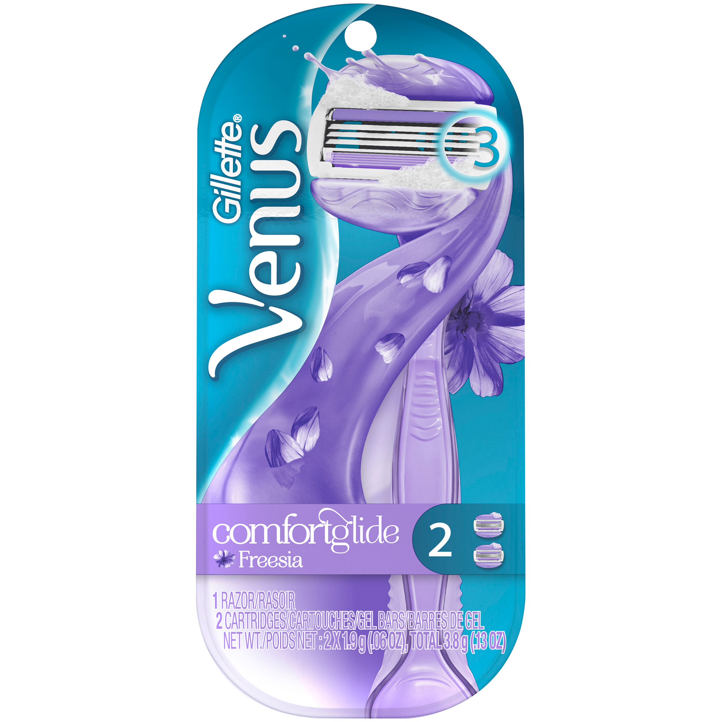 Gillette Venus 2-in-1 Razor Plus Shave Gel Bars, Breeze, 1 razor