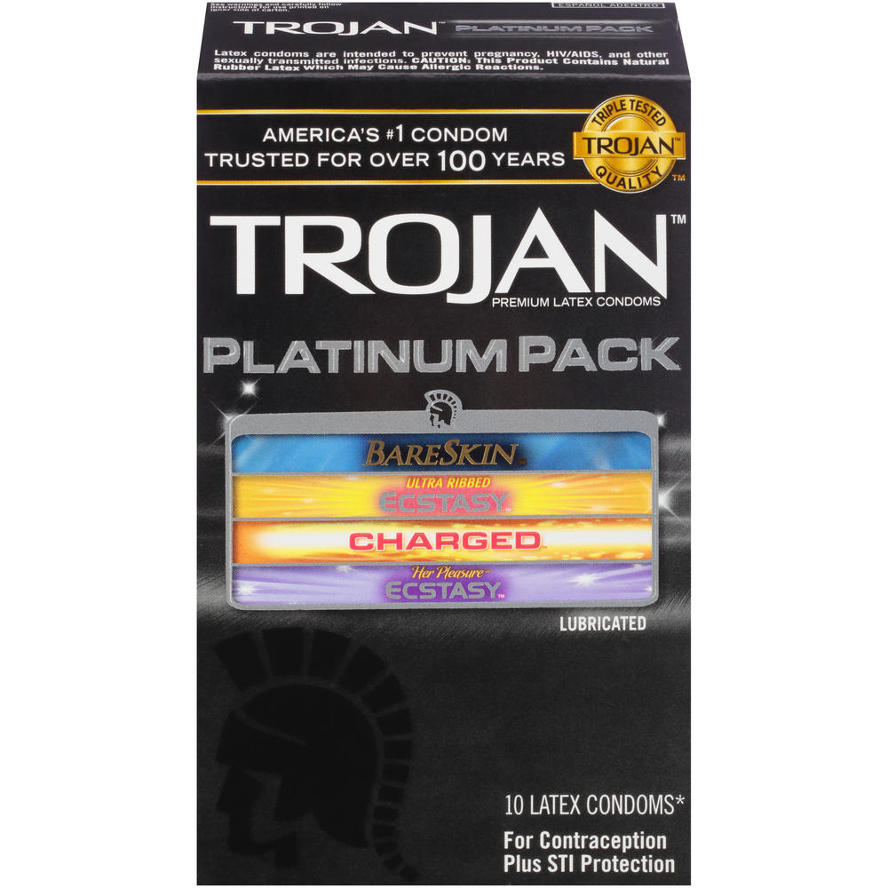 Trojan Condoms, Premium Latex, Lubricated, Platinum Pack, 10 ct