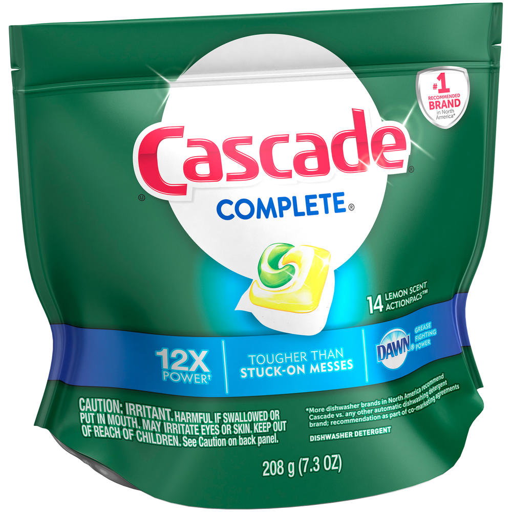 Cascade  Complete ActionPacs Dishwasher Detergent, Lemon Scent, 14 count