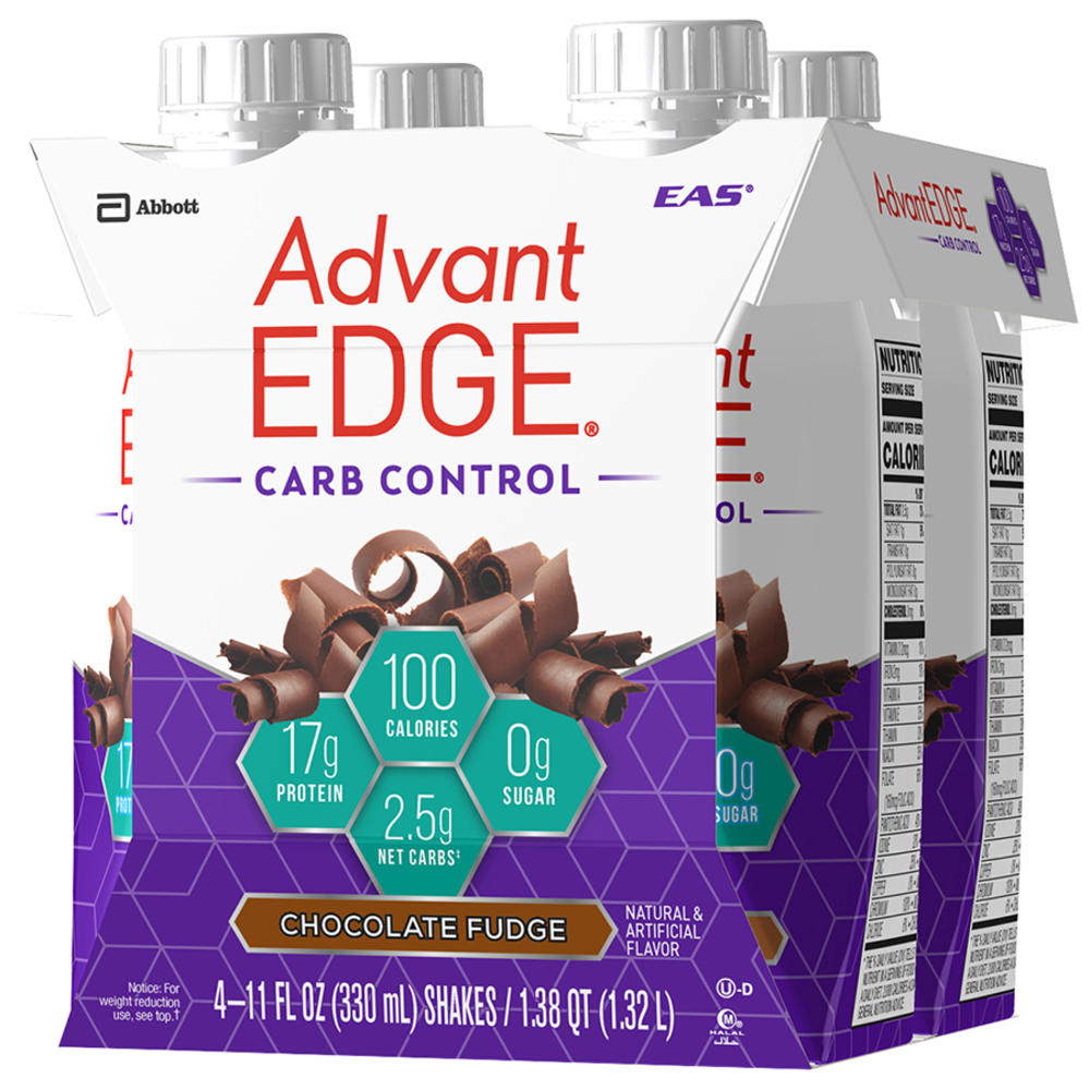 EAS AdvantEdge Shakes, Carb Control, Chocolate Fudge, 4-11 fl oz (330 ml) shake [1 qt 12 fl oz (1.32 l)]