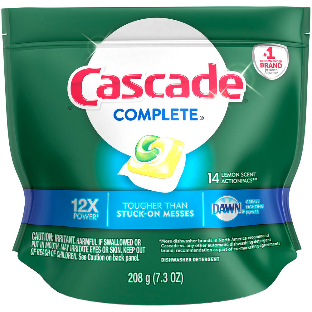 Cascade  Complete ActionPacs Dishwasher Detergent, Lemon Scent, 14 count