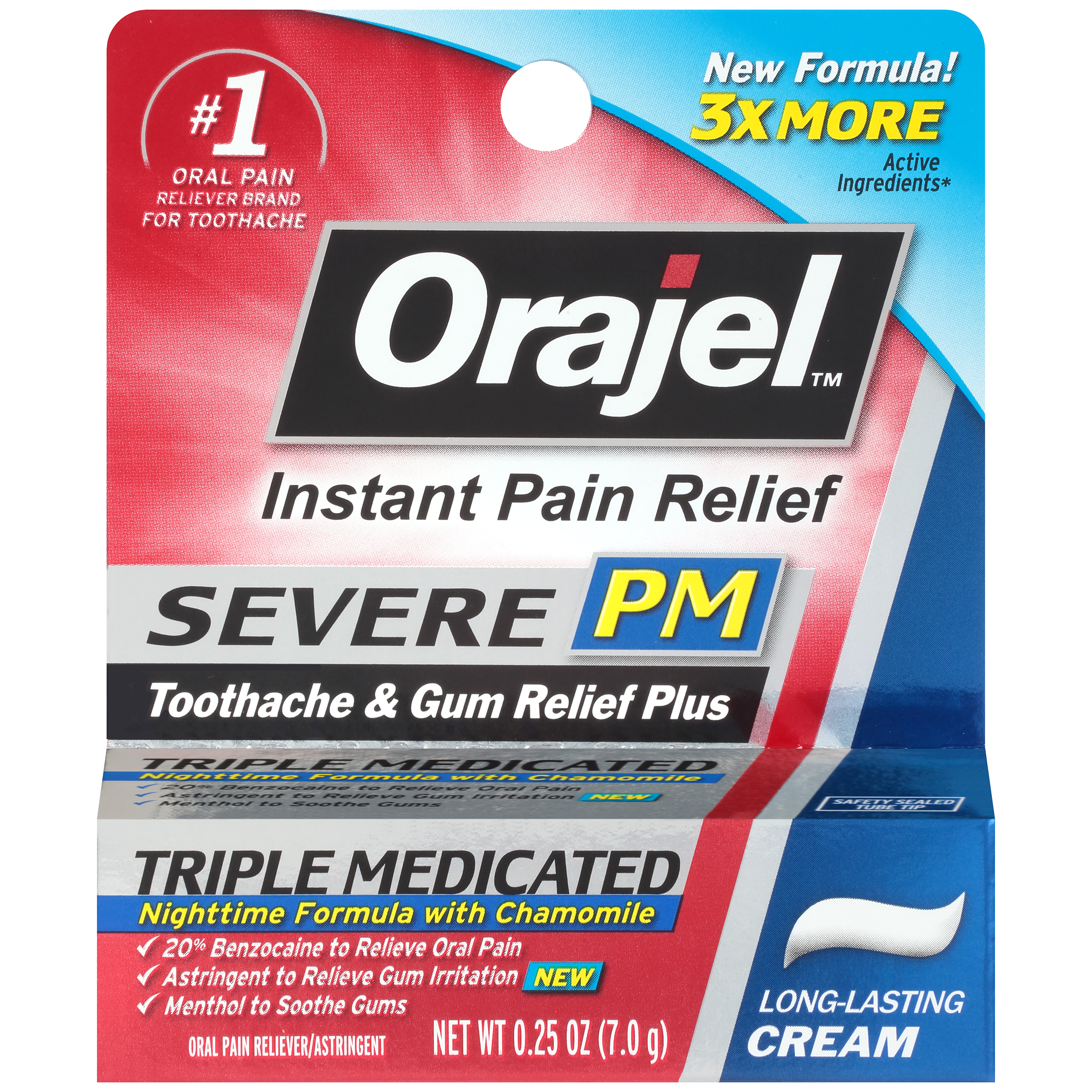 Orajel Toothache, Severe PM Triple Medicated Toothache & Gum Relief Plus Cream, 0.25 oz (7.0 g