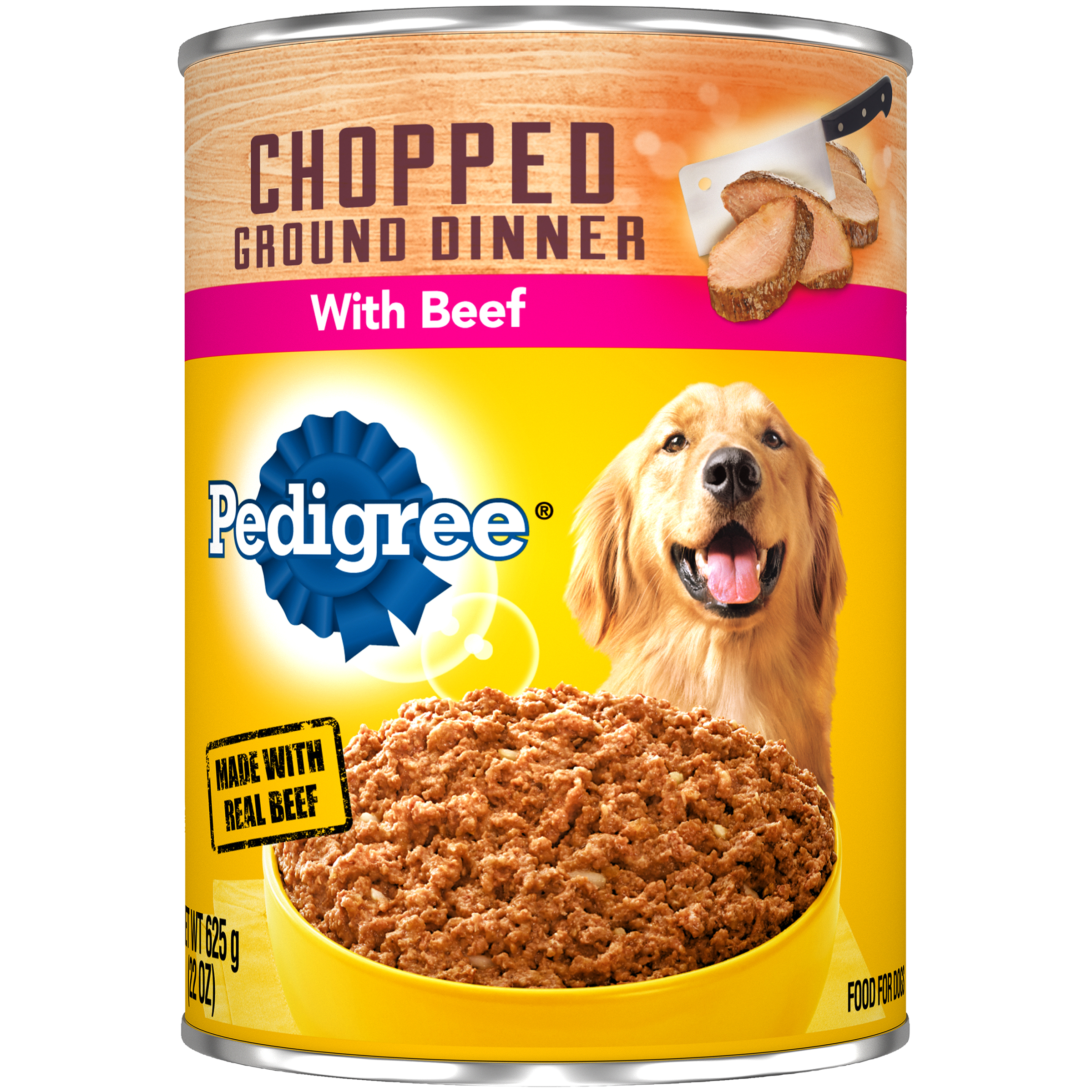 Pedigree Food for Adults Dogs, Traditional Ground Dinner with Chopped Beef, 22 oz (625 g)